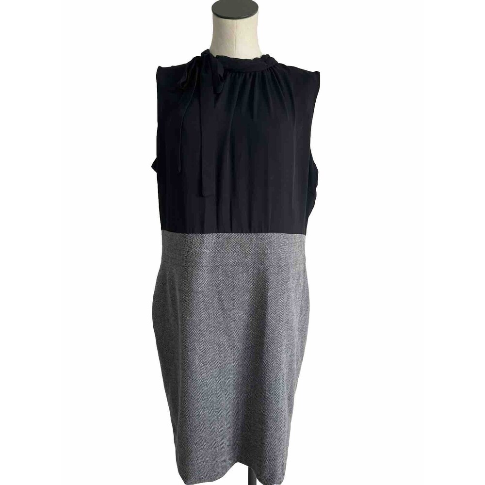 Liz Claiborne Dress Sleeveless Pleated Neck Bow Tweed Skirt Size 16